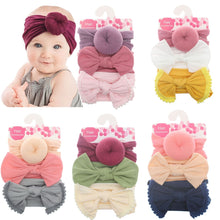 Load image into Gallery viewer, New 3pcs/lot Fashion Baby Nylon Bow Headband Newborn Bowknot Round Ball Headwrap Flower Turban Girls Kids Hair Bands Gift Sets

