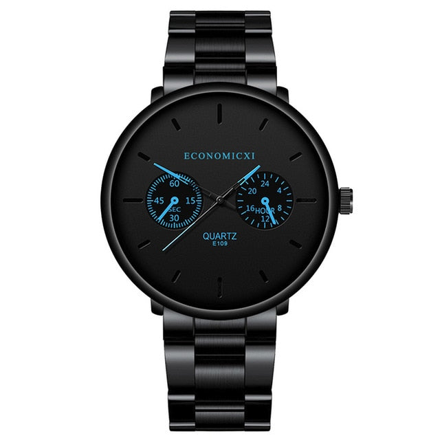 Luxury Quartz Men Watches Blue Pointer Casual Fashion Stainless Steel Strap Clock Gift Business WristWatch Relogio Masculino