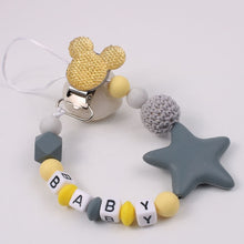 Load image into Gallery viewer, Personalize Name Mouse Head Dummy Clip Pacifier Clips Baby Silicone Pacifier Holder Chain Baby Attache Sucette Gift
