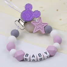 Load image into Gallery viewer, Personalize Name Mouse Head Dummy Clip Pacifier Clips Baby Silicone Pacifier Holder Chain Baby Attache Sucette Gift
