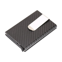 Load image into Gallery viewer, Business Aluminum Wallet Automatic Slide Card Case Carbon Fiber PU Leather Metal ID Credit Card Holder Clip
