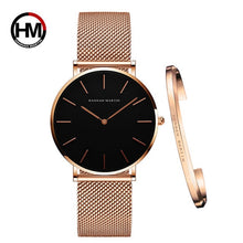 Load image into Gallery viewer, Women Watch 1 set Bracelet Japan Quartz Movement Simple Waterproof Rose Gold Stainless Steel Mesh Ladies watch relogio feminino
