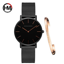 Load image into Gallery viewer, Women Watch 1 set Bracelet Japan Quartz Movement Simple Waterproof Rose Gold Stainless Steel Mesh Ladies watch relogio feminino
