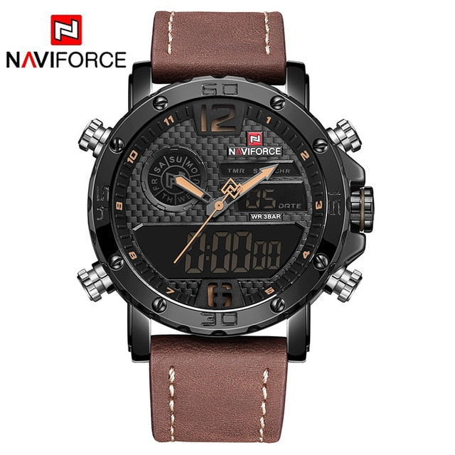NAVIFORCE Men Watches Top Luxury Brand Men Leather Sport Watch Men's Quartz LED Digital Clock Military Wrist Watch Drop shipping