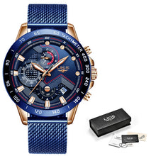 Load image into Gallery viewer, LIGE Fashion Mens Watches Top Brand Luxury WristWatch Quartz Clock Blue Watch Men Waterproof Sport Chronograph Relogio Masculino
