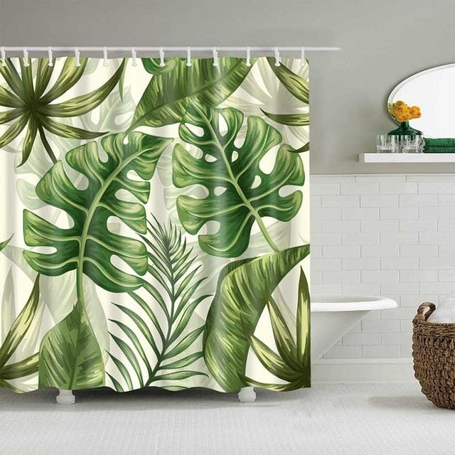 Green Tropical Plants Shower Curtains